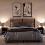 vidaXL Armoires de chevet et lumières LED 2 Pièces noir bois d'ingénierie