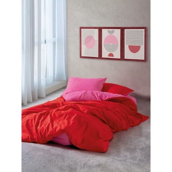 Parure de lit - housse de couette 220 x 240 + 2 taies d'oreiller 60 x 60 coton renforcé - Rouge