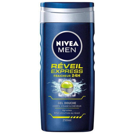 Nivea Men Gel Douche Réveil Express Fraîcheur 24H Corps Visage & Cheveux Agrumes 250ml (lot de 6)