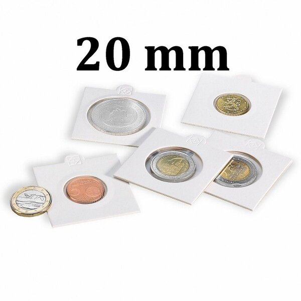 Cadres cartonnés autocollant pour monnaies jusqu'à 20mm. Paquet - 1000 étuis