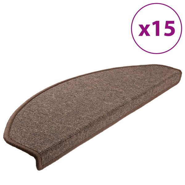 vidaXL Tapis d'escalier 15 pièces 65 x 24 x 4 cm Marron café Demi-rond Grand