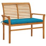 vidaXL Banc de jardin avec coussin bleu clair 112 cm Bois de teck