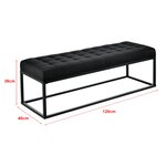 Tabouret rembourré banc banquette avec pieds métalliques housse textile 120 cm noir 03_0006273
