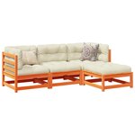 vidaXL Salon de jardin 4 Pièces avec coussins cire marron bois pin massif