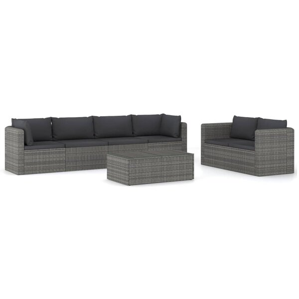 vidaXL Salon de jardin 7 Pièces avec coussins résine tressée gris