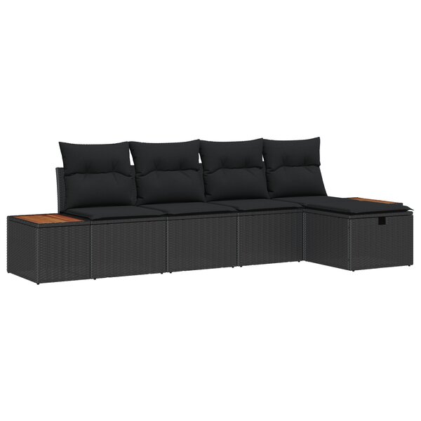 Ensemble de canapés de jardin 5 pièces avec coussins en rotin poly noir
