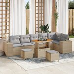 Set de Canapés de Jardin 9 pièces avec Coussins Beige Rotin Poly Acacia