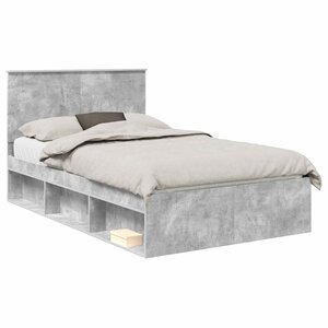 vidaXL Cadre de lit avec tiroir Gris Béton 135 x 190 cm Pin massif