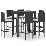 vidaXL Ensemble de bar d'extérieur 7 Pièces coussins Résine tressée Noir