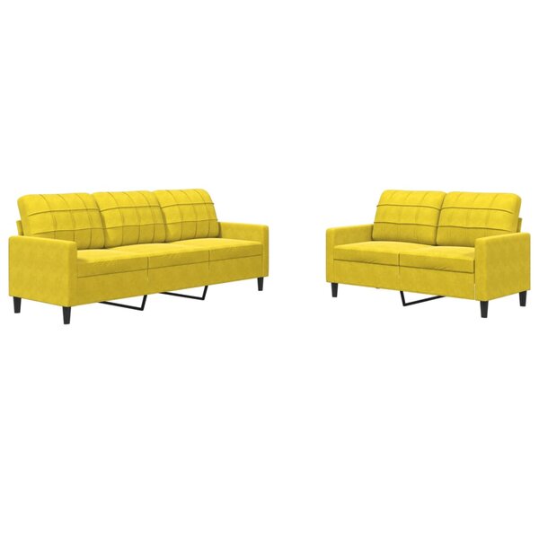 vidaXL Ensemble de canapés 2 Pièces avec coussins Jaune Velours