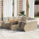 vidaXL Salon de jardin avec coussins 9 Pièces beige résine tressée