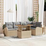 vidaXL Ensemble de canapé de jardin 6 Pièces Beige Poly rotin