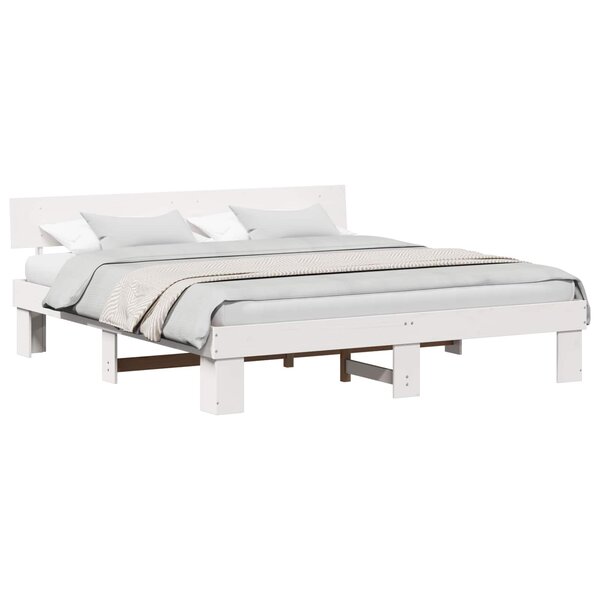 vidaXL Cadre de lit avec tête de lit Blanc 200 x 200 cm Pin massif
