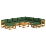 vidaXL Salon de jardin 11 Pièces avec coussins vert bois massif