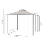 Pavillon de jardin tonnelle barnum style colonial double toit toiles moustiquaires amovibles zippées dim. 2 95L x 2 95l x 2 75H m beige noir