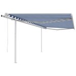 vidaXL Auvent automatique rétractable avec poteaux 4x3 5 m Bleu blanc
