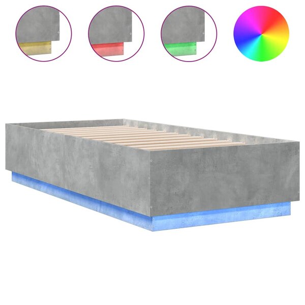 vidaXL Cadre de lit avec LED sans matelas gris béton 100x200 cm