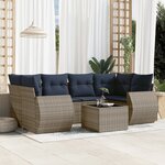 vidaXL Salon de jardin 7 Pièces avec coussins gris résine tressée