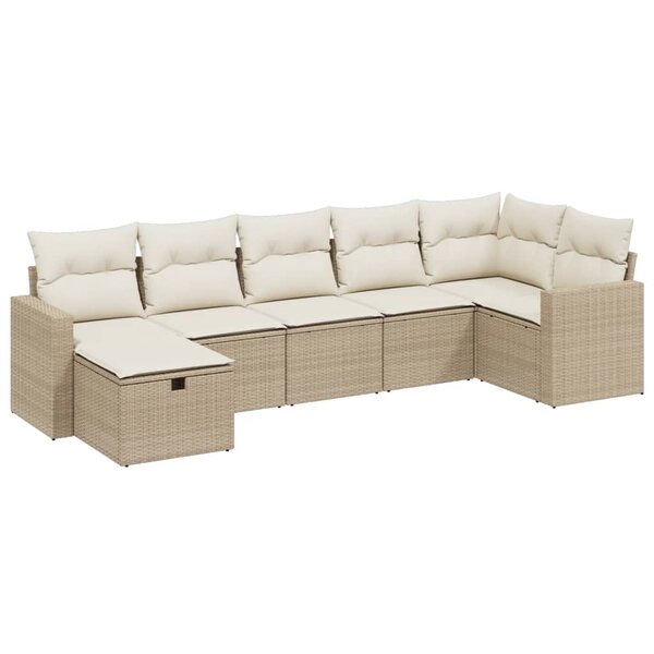 vidaXL Salon de jardin avec coussins 7 Pièces beige résine tressée