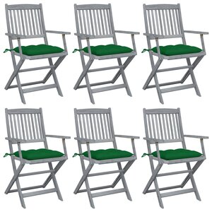 vidaXL Chaises pliables d'extérieur lot de 6 et coussins Bois d'acacia