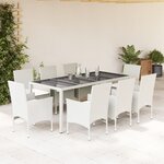 vidaXL Ensemble à manger de jardin et coussins 9 Pièces blanc rotin verre