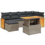vidaXL Salon de jardin avec coussins 7 Pièces gris résine tressée