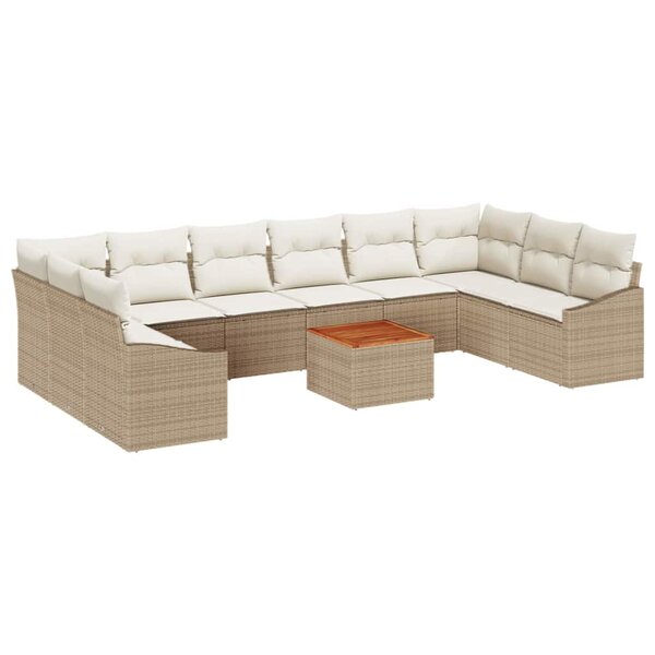 vidaXL Ensemble de canapé de jardin 11 Pièces Beige polyrotin