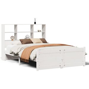 vidaXL Lit bibliothèque sans matelas blanc 160x200 cm bois pin massif