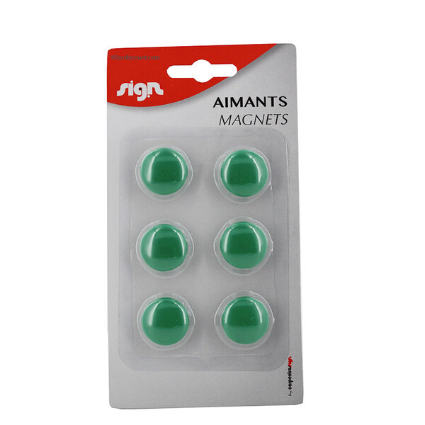 Lot de 6 aimants ronds de 22 mm - vert - sign