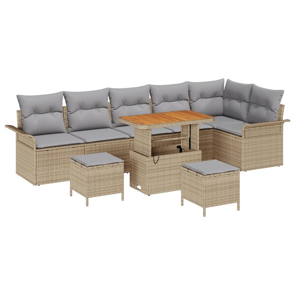 Ensemble de canapé de jardin vidaXL 9 pièces avec coussins en Rattan poly beige