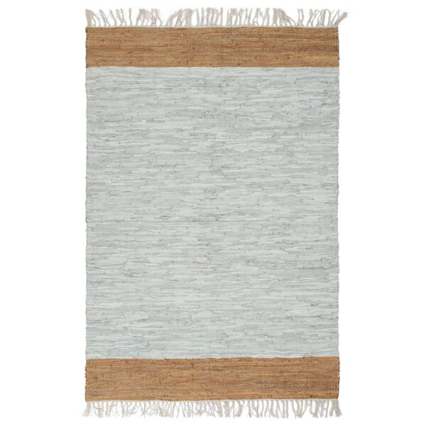 vidaXL Tapis Chindi tissé à la main Cuir 120x170 cm Gris clair et brun