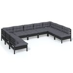 vidaXL Salon de jardin 9 Pièces avec coussins Noir Bois de pin massif