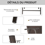 Tabourets de bar pliable style colonial - lot de 4 tabourets de bar - repose-pied + accoudoirs - métal époxy résine tressée chocolat