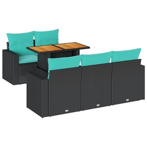 vidaXL Salon de jardin 6 Pièces avec coussins noir résine tressée