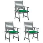 vidaXL Chaises à manger d'extérieur lot de 3 et coussins Acacia massif
