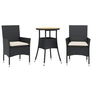 vidaXL Ensemble à manger de jardin et coussins 3 Pièces noir rotin acacia
