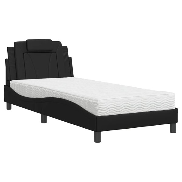 vidaXL Lit avec matelas noir 90x200 cm similicuir