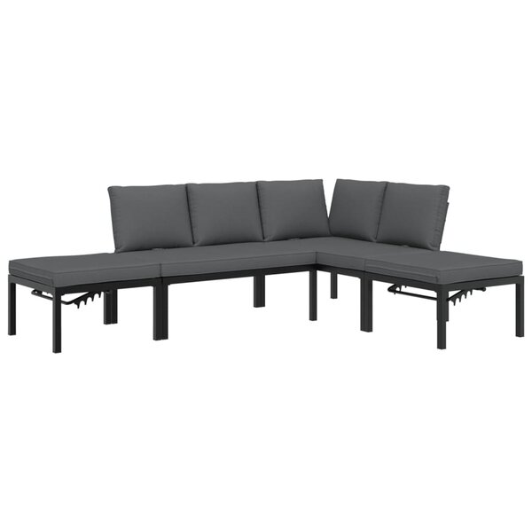 vidaXL Salon de jardin 4 Pièces avec coussins noir aluminium