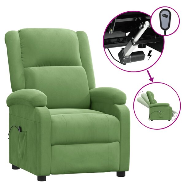vidaXL Fauteuil inclinable électrique vert clair velours