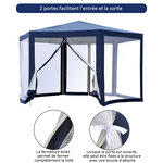 Tonnelle barnum tente de réception hexagonale 10 m² style cosy métal polyester imperméabilisé bleu blanc