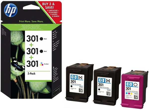 Pack 3 cartouches d'encre hp 301 (2 x noir - 1x cyan  magenta  jaune)