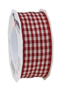 Ruban textile carreau de vichy 20-m-rouleau 40 mm mit draht  bordeaux/créme