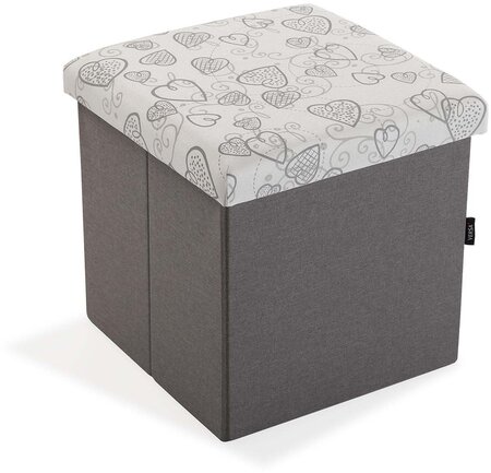 Pouf coffre pliable en lin Coeur