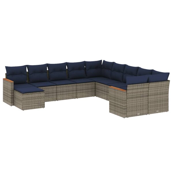 vidaXL Salon de jardin 11 Pièces avec coussins gris résine tressée