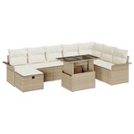 Ensemble de canapé de jardin 9 pièces avec coussins beige poly rotin