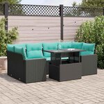 vidaXL Salon de jardin avec coussins 7 Pièces noir résine tressée acacia