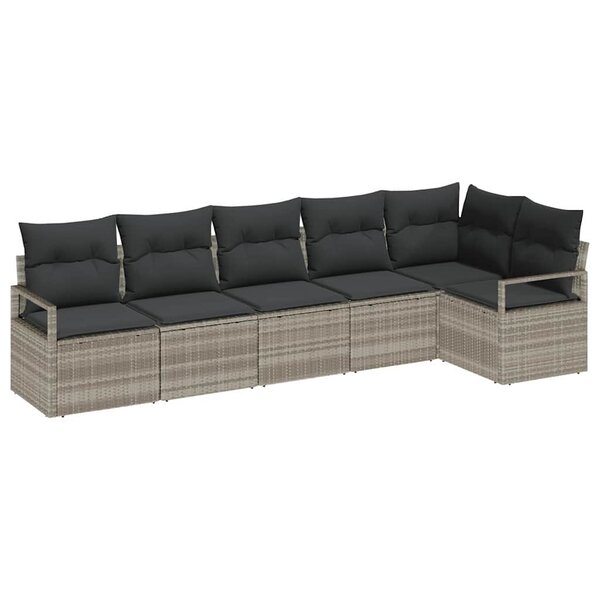 vidaXL Ensemble de canapé de jardin 6 Pièces Gris clair Poly rotin
