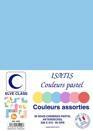 Pqt de 30 Sous-chemises 60 g 220 x 310 mm ISATIS Coloris Pastel Assorties ELVE