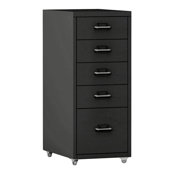 Caisson de bureau meuble de rangement pour documents dossiers fournitures de bureau à roulettes avec 5 tiroirs 69 x 28 x 41 cm noir 03_0006330