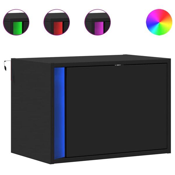 vidaXL Tables de chevet murales avec lumières LED 2 Pièces noir
